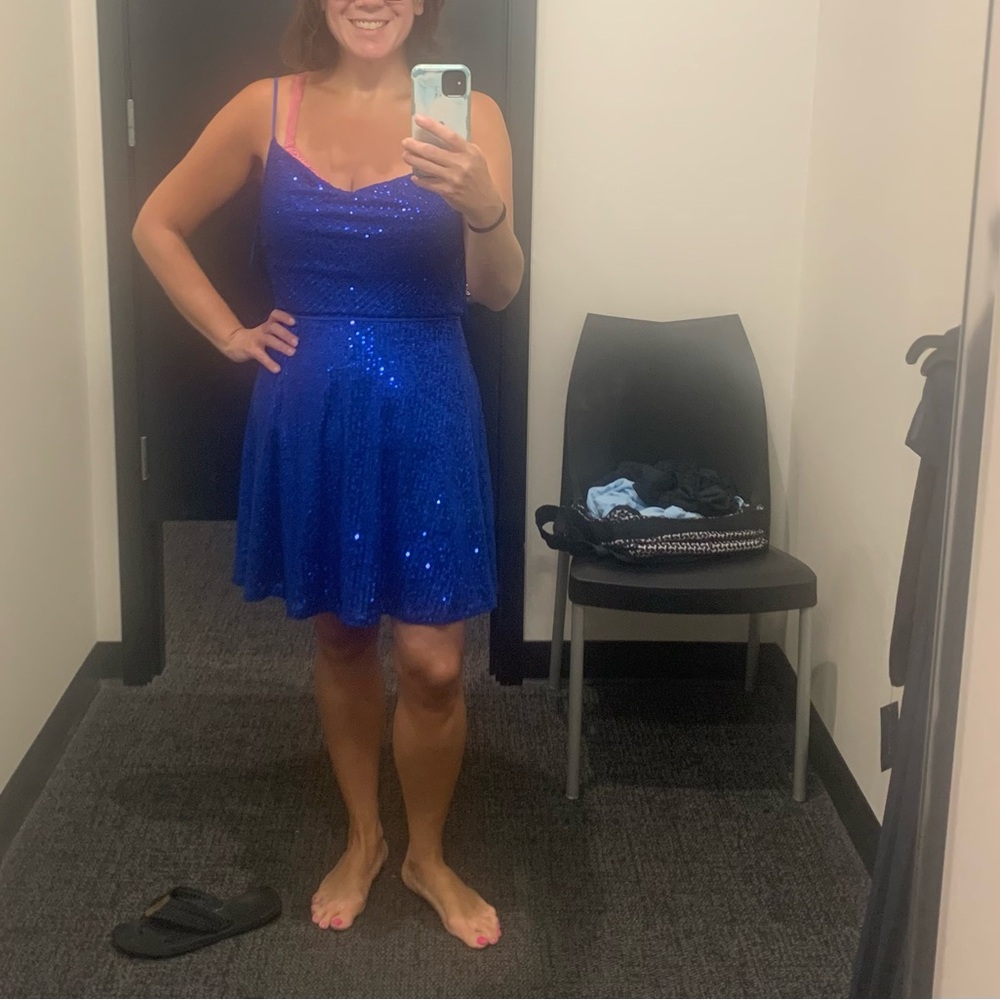 Aqua blue sequin slip dress